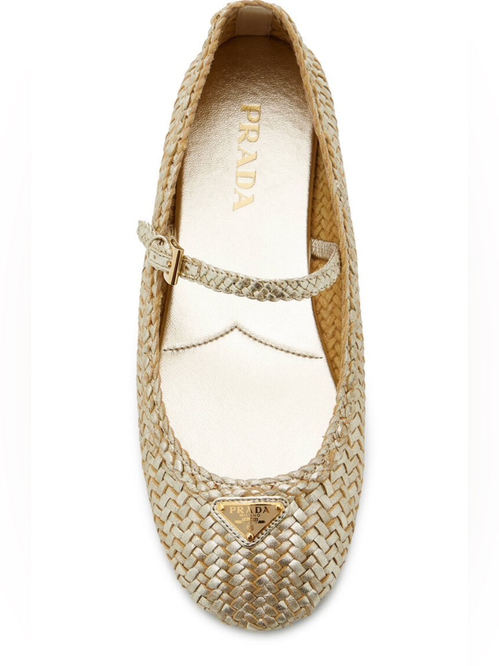 Authentic Prada Gold Woven Mary Jane Flats 38 nwt